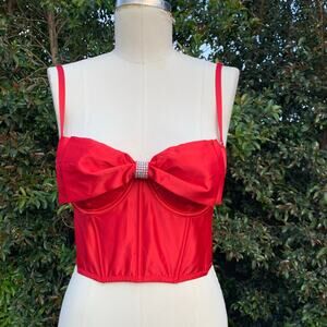 NWT Victoria’s Secret Dream Angels Red Bustier Bra Corset Bow Rhinestone 32D